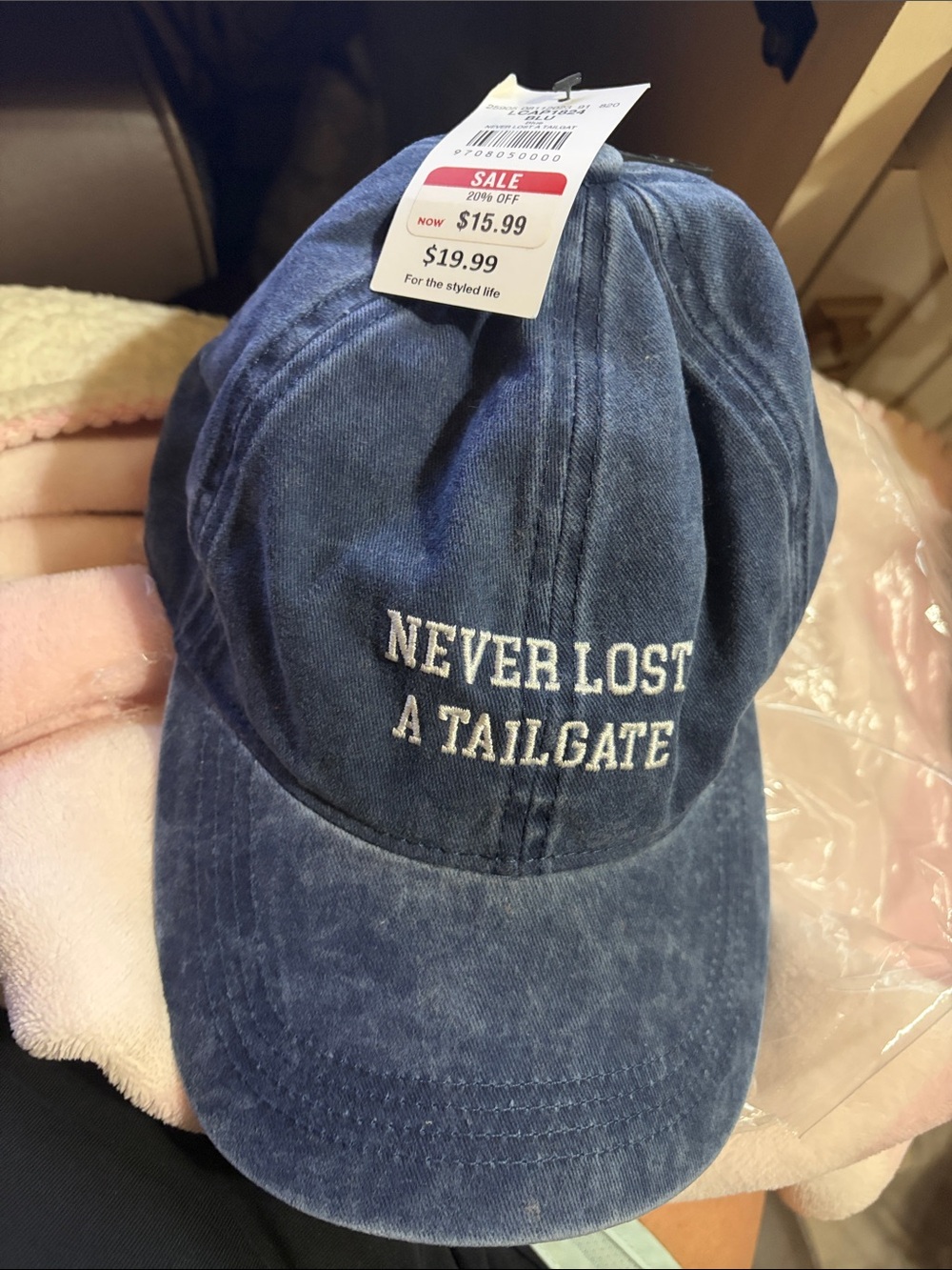 Buckle Navy Blue Denim-Style Baseball Cap - Never Lost A Tailgate